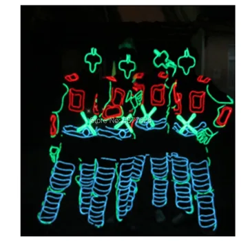 LED Tron Dans Kostümleri Giyim Kostüm Aydınlık Led EL Tel Dans Giyim Sahne Performansı Parti dans Fiber Optik Elbise
