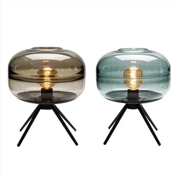Lámpara de mesa de cristal americana, moderna, creativa, para mesita de noche, marrón,