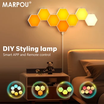 MARPOU DIY iç duvar lambası Başucu lambası App Uzaktan Kumanda ile RGB Akıllı Ev duvar lambaları oturma odası yatak odası için gece lambası
