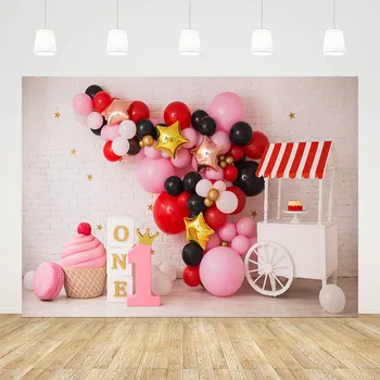 Mehofond Fincan kek Macaron Standı Fotoğraf Arka Plan Pembe Balonlar Kız 1st Doğum Günü Pastası Smash Dekor fotoğraf arka fonu Stüdyosu