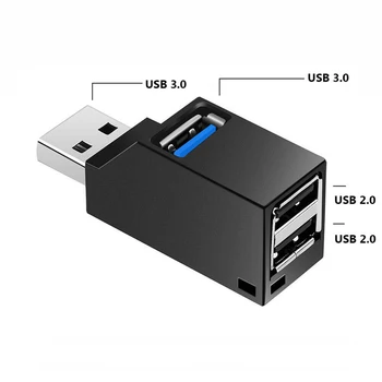 Mini USB 3.0 HUB Adaptörü Genişletici Veri Transferi Splitter Kutusu 3 Port Yüksek Hızlı PC Laptop İçin U Disk kart okuyucu