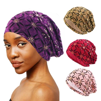 Moda Boncuklu Dantel Türban Hımbıl bere Kafatası Kap Müslüman Hicap Kadın Yumuşak Bonnet Başkanı Wrap Dört Mevsim Yüksek Kaliteli Şapka
