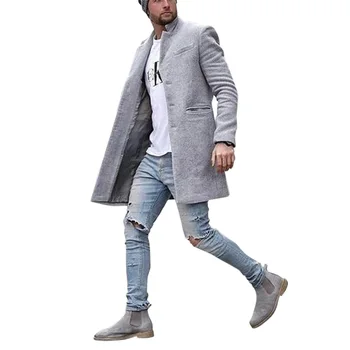 Moda Erkek Ceket Kalınlaşmış Rüzgarlık sıcak tutan kaban Sonbahar Kış Düz Renk Uzun sıcak tutan kaban Erkek Yün Karışımları Dış Giyim Hırka Tops