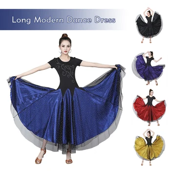 Modem Dans Uzun Etek Balo Salonu Dans Kostümleri Sequins Büyük askı elbise Performans Uygulama Yarışması Tango Vals Caz Elbiseler