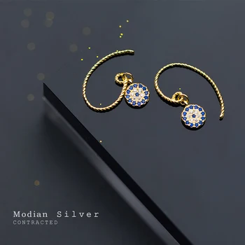 Modian Yeni Mavi Kristal Yuvarlak Gözler Dangle Küpe Kadınlar için 925 Ayar Gümüş Altın Renk Moda Parti Takı Hediyeler