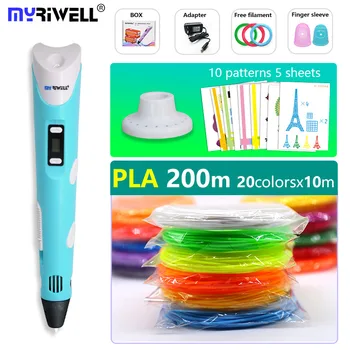 myriwell 3d kalem ekran kalem ücretsiz pla 1.75 mm filament ve 200m pla / ABS Çocuk doğum günü hediyeleri, yeni Yıl hediyesi, yılbaşı hediyesi