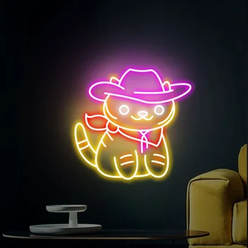 Neon Şarkı Kovboy Kedi LED Neon Bar Dekor Burcu Kediler Köşe Dekor Oyun Odası Yatak Odası Duvar Dekoru Kedi sevgilisi Hediyeler