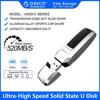 ORICO Ssd Katı Hal U Disk 520 mb / s Kalem Sürücü Metal USB flash sürücü Tipi C 1TB 512GB 256GB 128GB Araba Şekli USB Sopa Taşınabilir