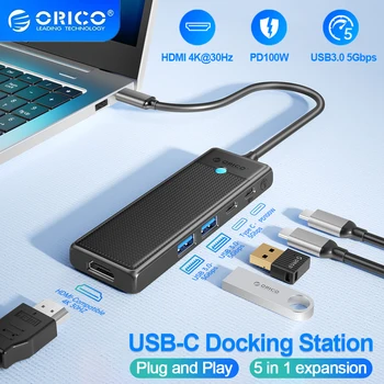 ORICO USB C HUB Tipi C Yerleştirme İstasyonu HDMI-com USB 3.0 Adaptörü 4K30Hz PD100W Kart Okuma Splitter MacBook için USB Splitter