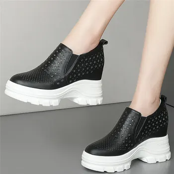 Platform Ayakkabı Pompaları Kadın Yaz Hakiki Deri Takozlar Yüksek Topuk yarım çizmeler Kadın Yuvarlak Ayak Moda Ayakkabı rahat ayakkabılar