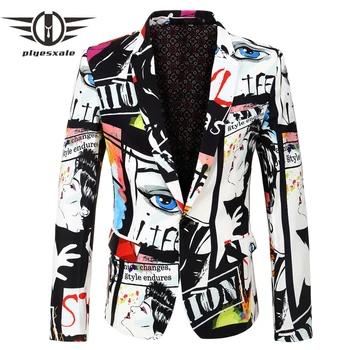 Plyesxale Hip Hop Erkek Blazer Ceket Avrupa Ve Amerikan Tarzı Rahat Erkek Blazer Moda Baskılı Tasarımlar Sahne Kostüm Q485