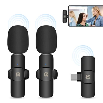 PULUZ Kablosuz Yaka Gürültü Azaltma Yankı Mikrofonlar için iPhone için iPad Tipi-C Telefon Tipi-C Alıcı ve Çift Mikrofonlar
