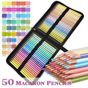 Renkli kurşun kalem 50 adet Set Macaron Renk Kawaii Renk Naylon Kalem Çantası Boyama Boyama Sanat Kaynağı Hediye Kaynağı