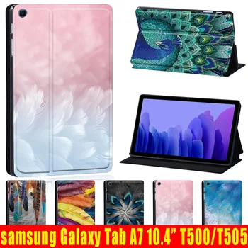 Samsung kılıfı Galaxy Tab A7 10.4 İnç 2020 T500/T505 Baskı Tüy PU Deri Tablet Standı folio Kapak + Ücretsiz Stylus