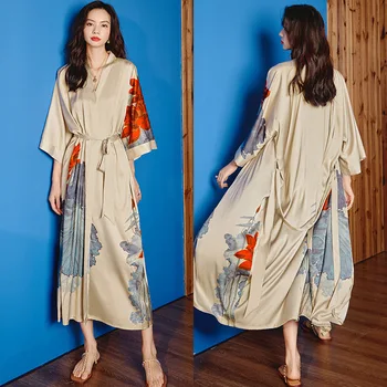 Seksi Kadın Bornoz Gecelik Artı Boyutu Pijama Rahat Çiçek Kimono bornoz Pijama Gecelik Kadın gece elbisesi