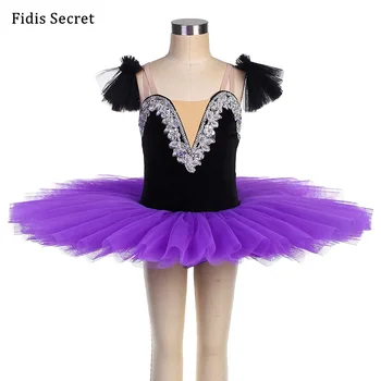 Siyah Kadife Korse Gözleme Elbise w / Mor Tül Tutu, kız Bale Yarışması Dans Kostümleri, balerin Leylak Peri Sahne Giyim