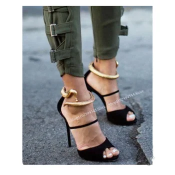Siyah Sicim Sandalet Peep Toe Sığ İnce Yüksek Topuk Moda Seksi Roman Tarzı 2023 Yaz Kadın Ayakkabı Zapatillas Mujer