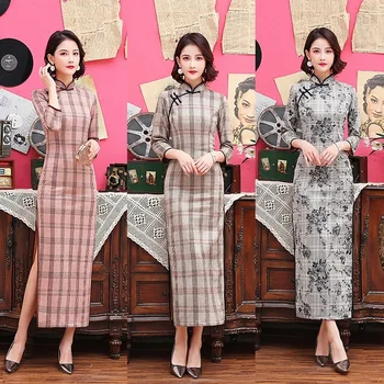 Süet Genç Dokuz Noktalı Kol Sonbahar Ve Kış Moda Cheongsam Yeni Kız Geliştirilmiş Uzun Günlük Cheongsam Klasik Modern Qipao