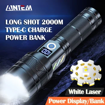 Süper uzun menzilli 2000 m taktik Torch yüksek güç 50 W LED el feneri USB şarj edilebilir güçlü ışık lambası açık taşınabilir fener