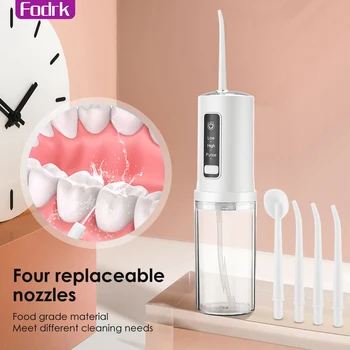 Taşınabilir dental oral irigatör Irrigator su jeti Pensesinde USB Şarj Edilebilir diş duşu Diş 4 Jet Ucu 230ml IPX7 Su Geçirmez