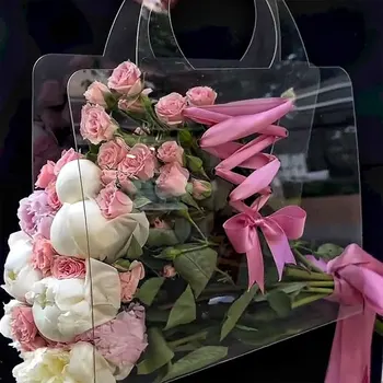 Taşınabilir Çiçek Ambalaj Çantası Şeffaf Çiçek kollu kutu Taze Çiçek Ambalaj Çanta Düğün Hediyesi Konteyner Ambalaj Çantası