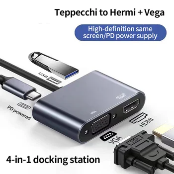 Tip-c HDMI Uyumlu VGA dörtü bir arada HD Genişletme Yuvası 4'ü 1 arada Bilgisayar Aktarım Kablosu Dönüştürme Hub'ı