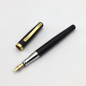 Toptan Duke 209 Klasik Bükülmüş Ucu Kaligrafi Buzlu Siyah Ve Altın Metal dolma kalem Yazma Mürekkep Kalem