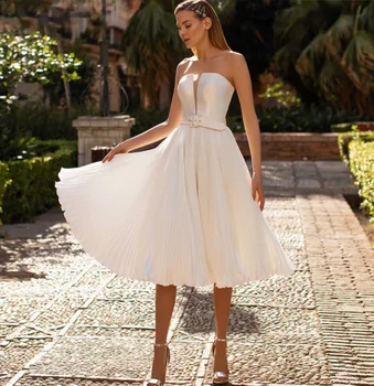 Vestidos Noiva kısa düğün elbisesi 2024 Basit Bir Çizgi Saten Gelin Parti Törenlerinde Zarif Boho Türkiye