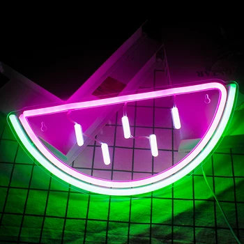 Wanxıng Led Neon İşaretleri Karpuz Şekilli USB Anahtarı İle Akrilik Duvar Asılı Neon Gece Lambası Lambaları Dükkanı Parti Odası Dekor
