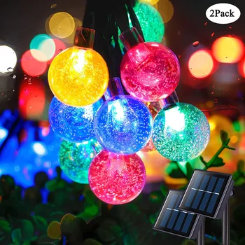 Yeni 50 LEDS Güneş Lambası kristal Top LED dize ışıklar su geçirmez Peri Garland Açık Bahçe Noel Düğün Çok Renkli 2 paket