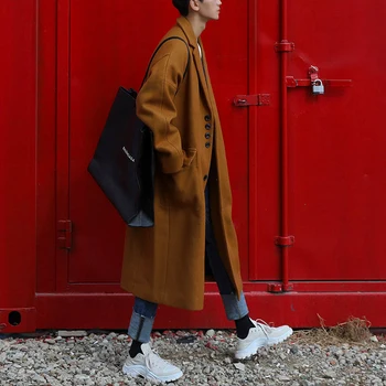 Yeni Kore Versiyonu Sonbahar ve Kış Erkek Yaka Sıcak Kaşmir Süper Büyük Rahat Yün Giyim Erkek Giyim Yün Ceket Y16