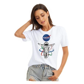 YRYT Astronot Serisi Yeni kısa kollu tişört Baskılı Üst Crewneck Rahat kısa kollu pamuklu tişört
