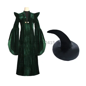 Yüksek Kaliteli Profesör Minerva McGonagall Cosplay Kostüm Yeşil Pelerin Kadife Rol Oynamak Pelerin Cadılar Bayramı Karnaval Kostüm
