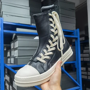 Yüksek Üst Loafer'lar Sonbahar Kadın Yeni Hakiki Deri Malzeme Kalın Alt günlük ayakkabı Benzersiz Ayakkabı Bağı Tasarım Severler Ayakkabı