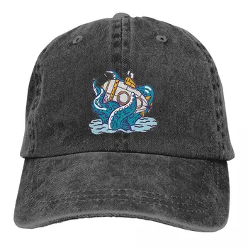 Yıkanmış erkek beyzbol şapkası Denizaltı Komik Karikatür Ahtapot Yüzme Okyanus Kamyon Şoförü Snapback Kapaklar Baba Şapka Denizaltı Golf Şapkaları