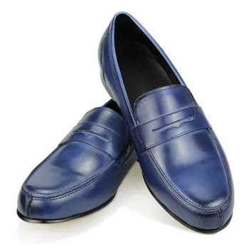 Zarif El Yapımı Dikiş Yüksek Kaliteli rahat ayakkabılar Lüks Loafer'lar Erkekler Retro Günlük Giyim Ayakkabı Mavi Rahat Özel deri ayakkabı