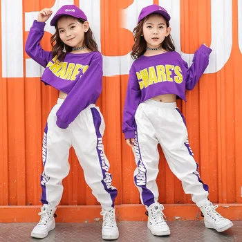 Çocuk Hip Hop uzun kollu giyim Caz Dans Kostümleri Kazak Üst Koşu rahat pantolon Kız Sokak Dansı Sahne Modern Dans