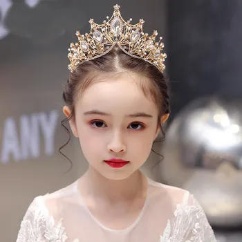 Çocuk saç tacı prenses kız taç kristal kız doğum günü podyum saç aksesuarları