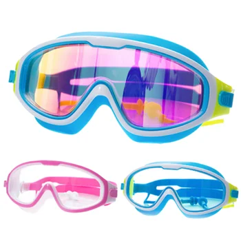 Çocuk yüzme gözlükleri Büyük Çerçeve Kaplama Lens Anti-Sis Anti-UV Kulak Tıkacı İle Rahat dalış Gözlükleri Çocuklar