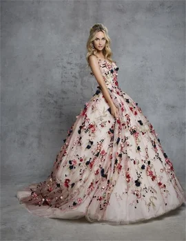 Özel düğün elbisesi 3d Çiçek Yaprakları Kabarık Etek Askı Kat Pembe Çok Katmanlı Tül Renkli Zarif Pastoral 2023