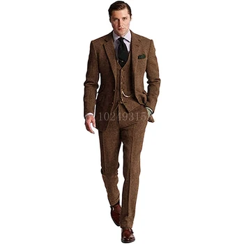 Özel Yapılmış Zarif Takım Elbise Erkekler İçin 3 Adet Çentikli Yaka Slim Fit Resmi İş Damat Giyim (Blazer + Yelek + Pantolon) kostüm Homme
