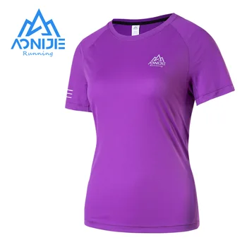 AONIJIE FW5135 Kadın Kadın Hafif Çabuk Kuruyan spor tişört Yuvarlak Yaka Kısa Kollu Üstleri Koşu Spor Eğlence