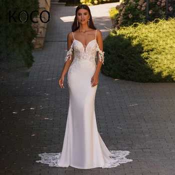 MACDOUGAL Kapalı Omuz düğün elbisesi Spagetti Sapanlar Şifon Düğmeler Aplikler vestidos de novia Custom Made Kadınlar İçin 2023