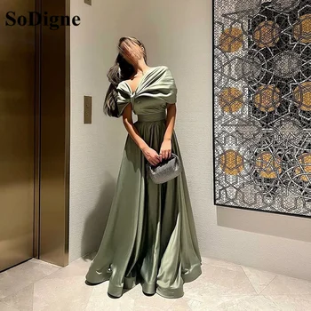 SoDigne Suudi Arapça Kadınlar Cap Kollu Uzun balo kıyafetleri Kat Uzunluk gece elbisesi Dubai Saten Artı Boyutu Resmi Elbise